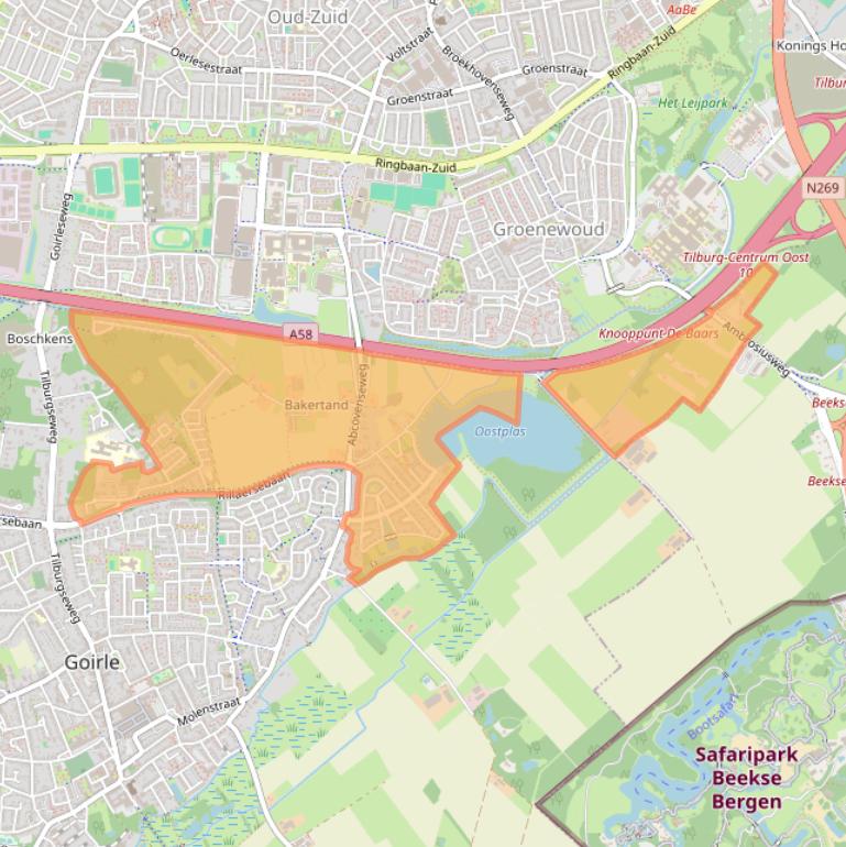 Kaartafbeelding, ingezoomd op postcodegebied 5053.