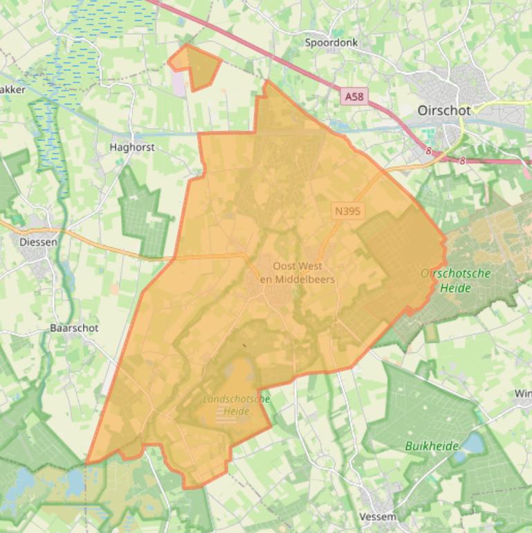 Kaart van postcodegebied 5091.