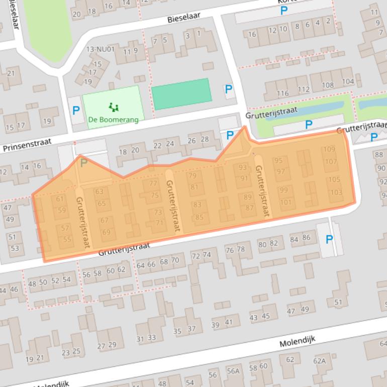Kaart van postcodegebied 5109TE.