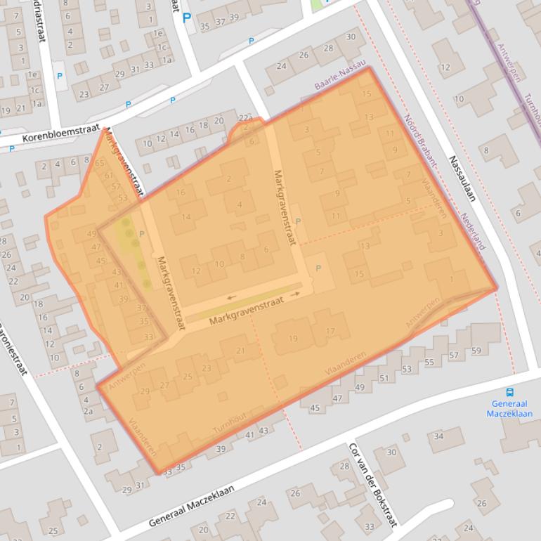 Kaart van postcodegebied 5111BA.