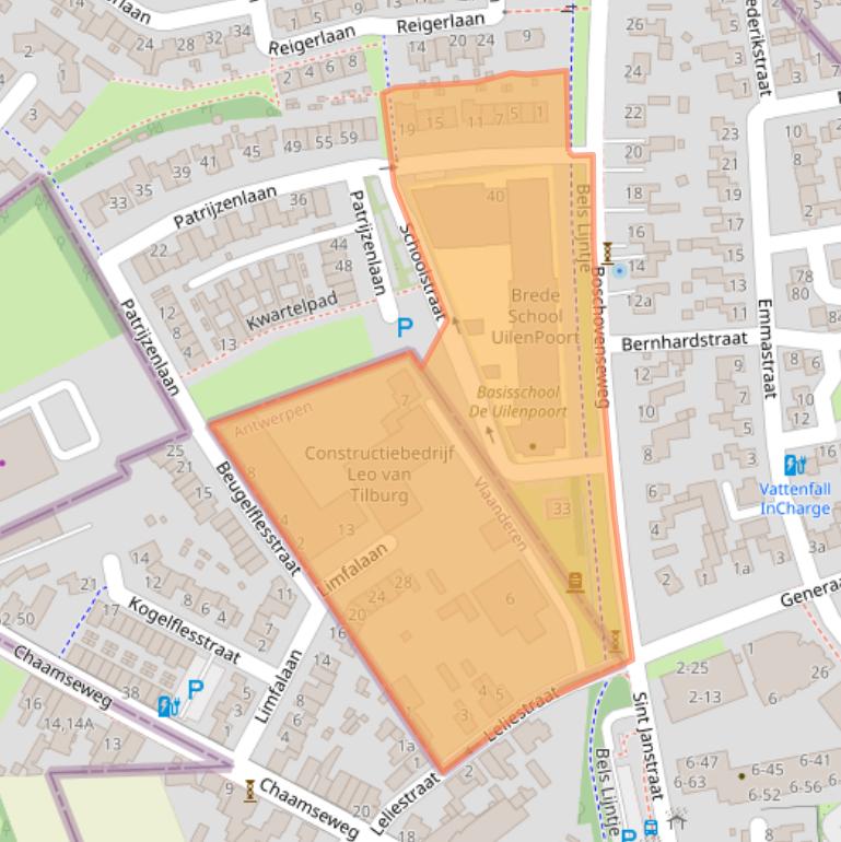 Kaart van postcodegebied 5111XP.