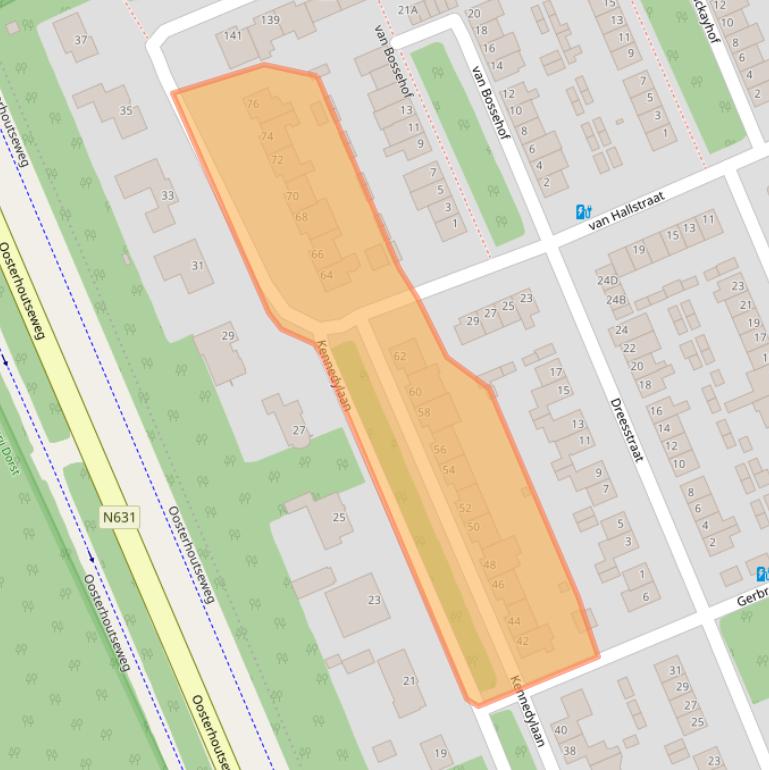 Kaart van postcodegebied 5121AC.