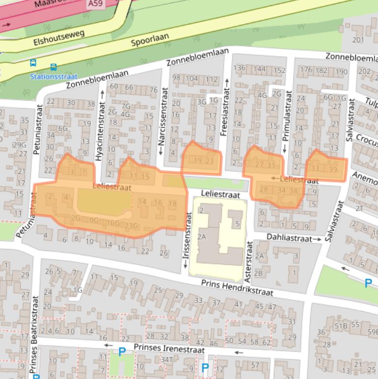 Kaart van postcodegebied 5151TP.