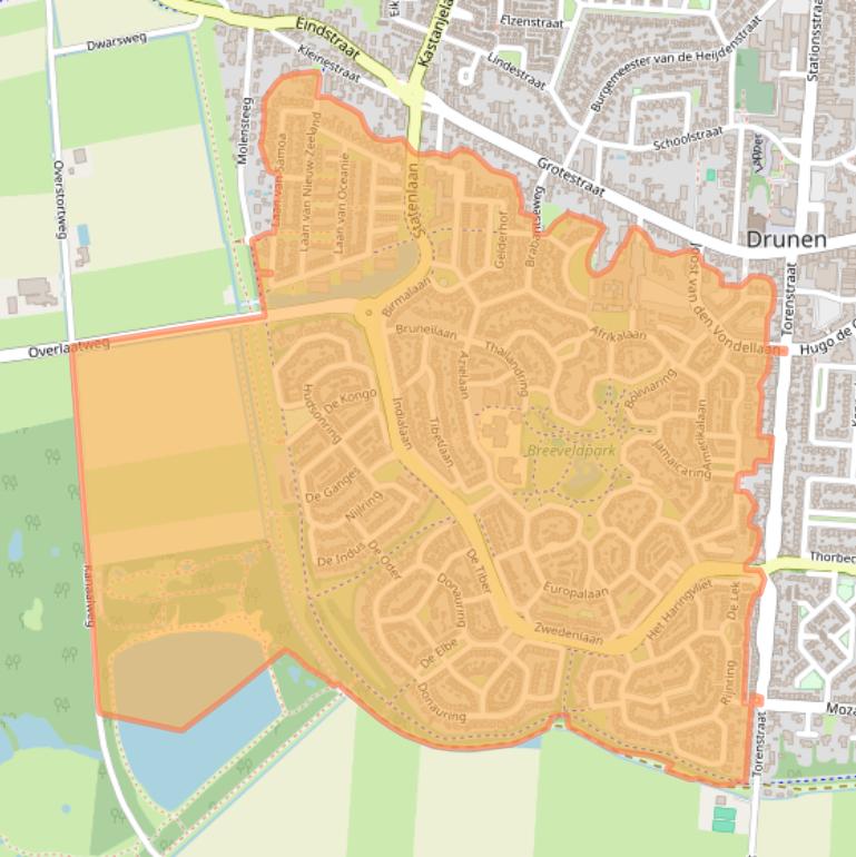 Kaartafbeelding, ingezoomd op postcodegebied 5152.