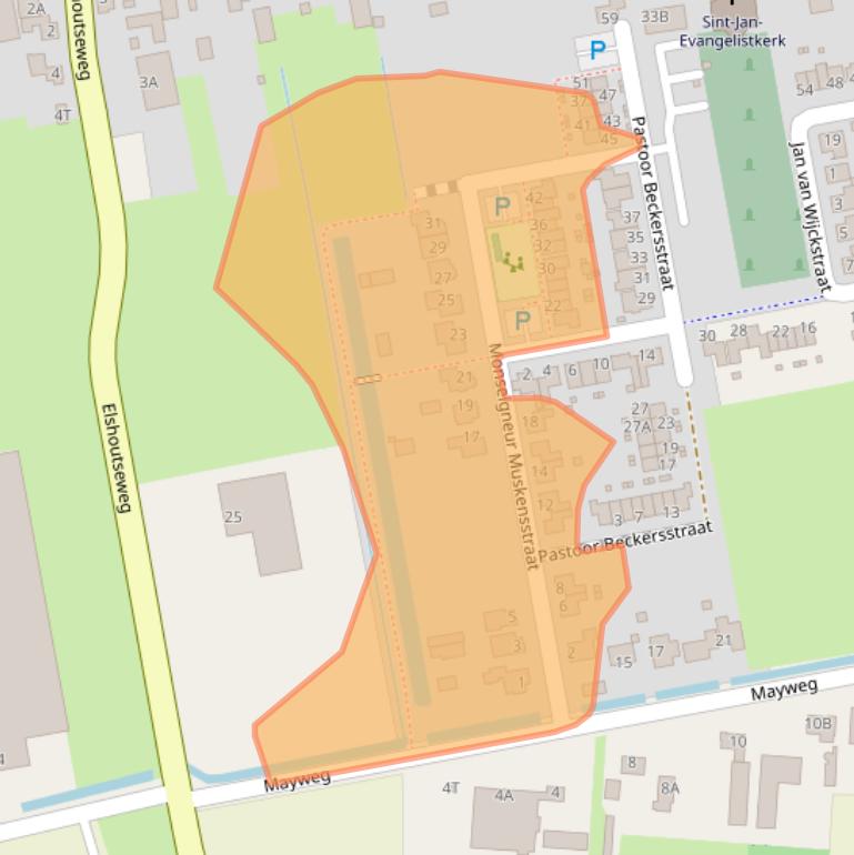 Kaart van postcodegebied 5154BJ.