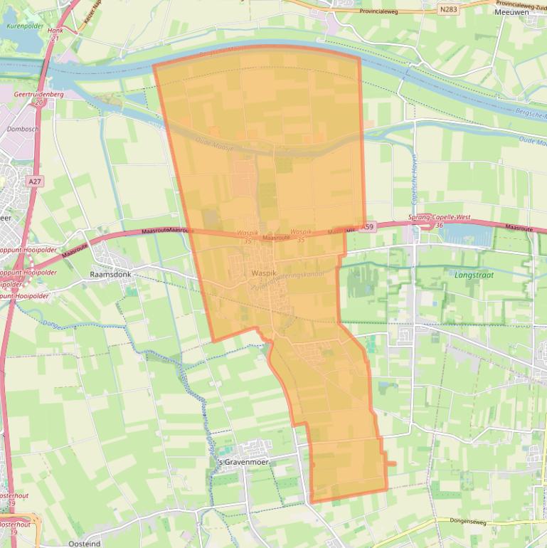 Kaart van postcodegebied 5165.