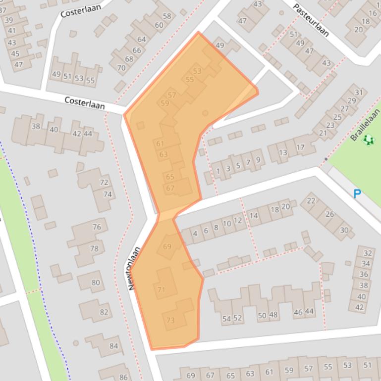 Kaart van postcodegebied 5252CJ.