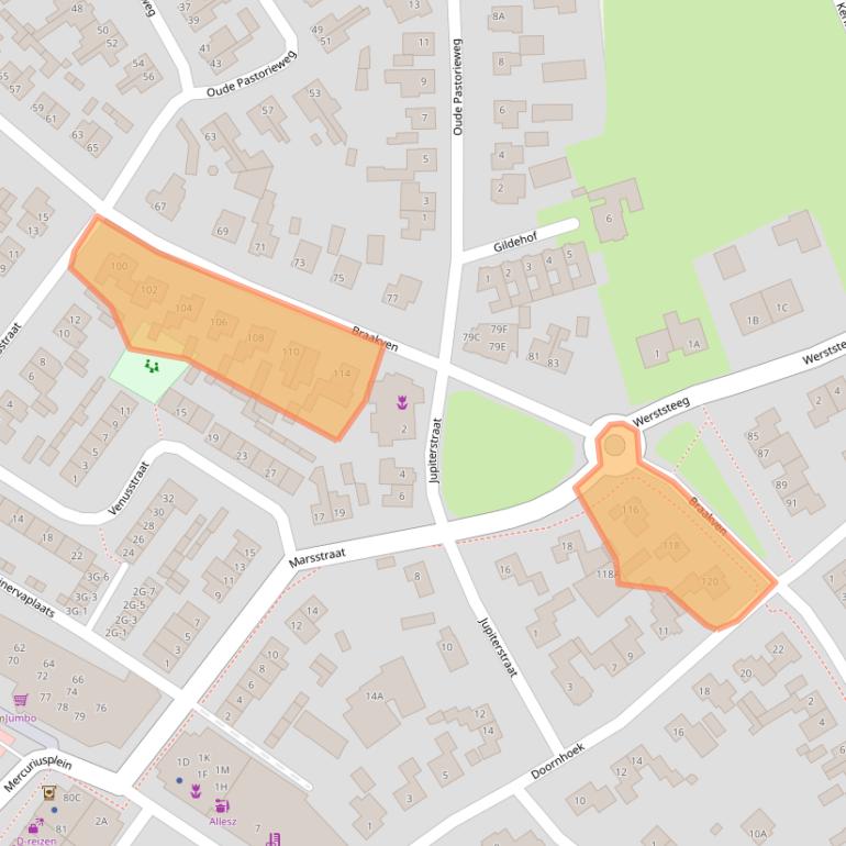 Kaart van postcodegebied 5258AL.