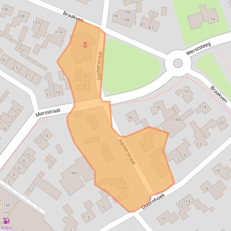 Kaart van postcodegebied 5258HB.