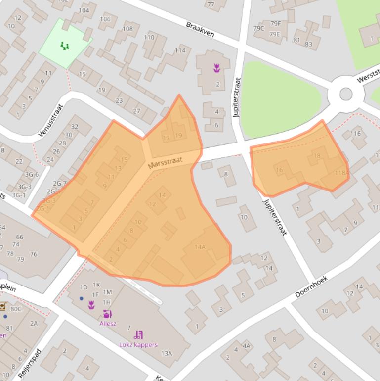 Kaart van postcodegebied 5258HE.