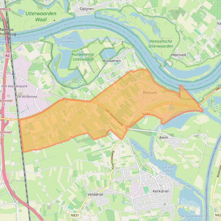 Kaartafbeelding, ingezoomd op postcodegebied 5328.