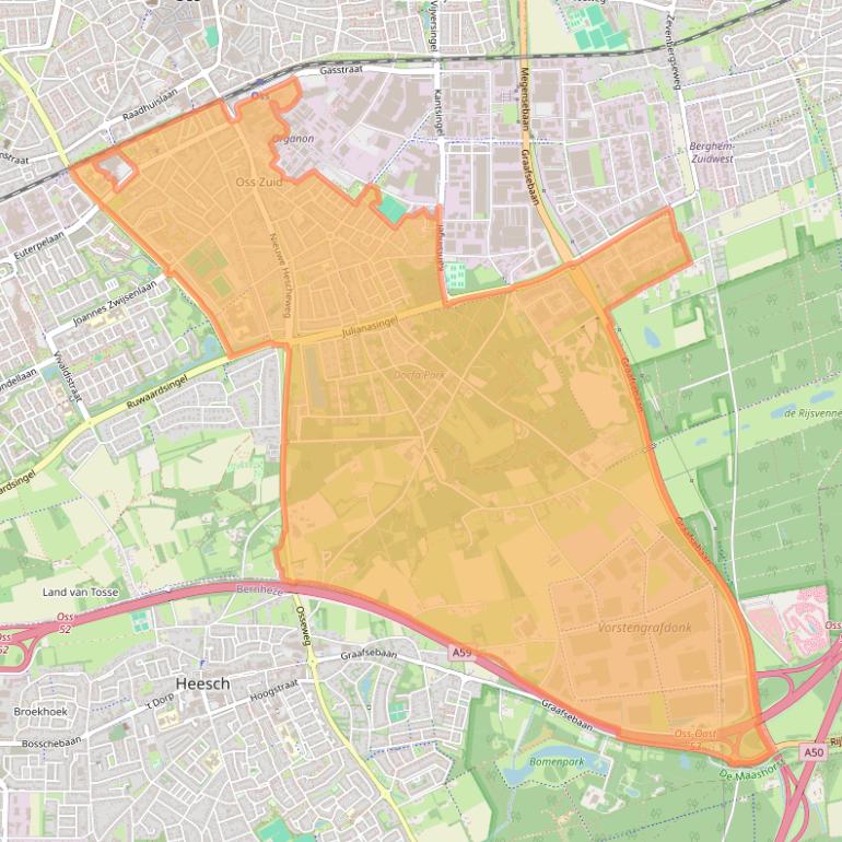 Kaartafbeelding, ingezoomd op postcodegebied 5342.