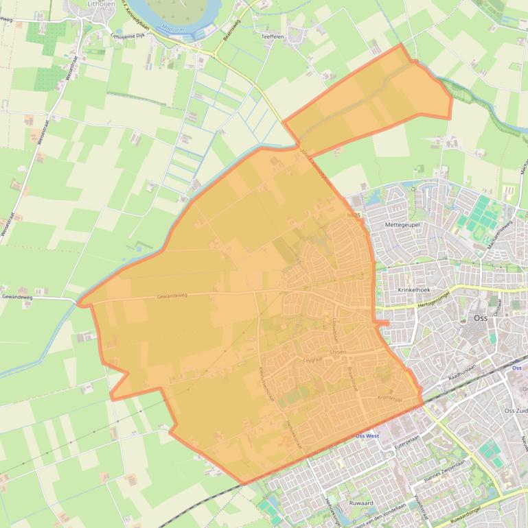 Kaartafbeelding, ingezoomd op postcodegebied 5345.