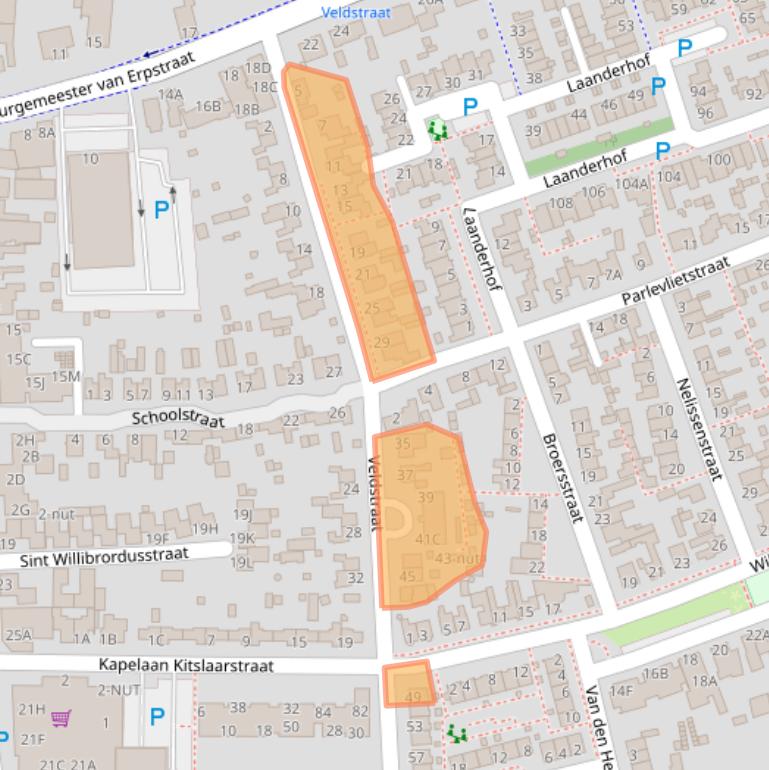 Kaart van postcodegebied 5351BE.
