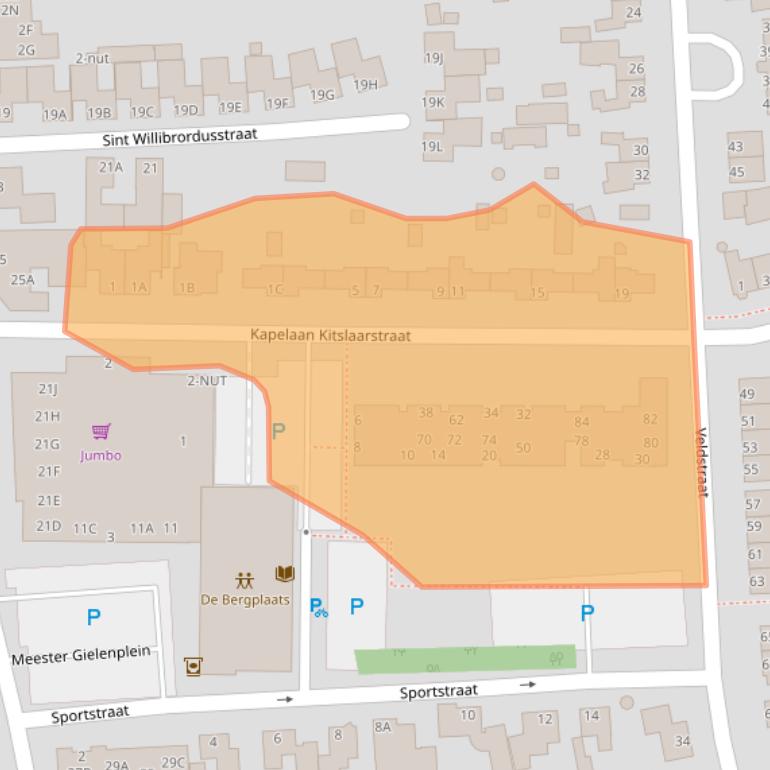 Kaart van postcodegebied 5351EM.