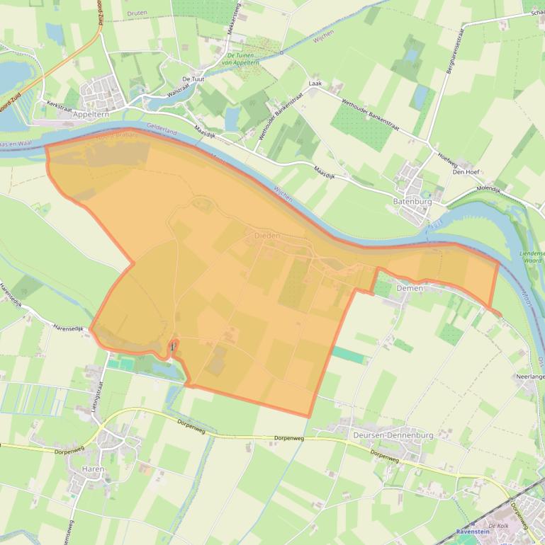 Kaartafbeelding, ingezoomd op postcodegebied 5353.