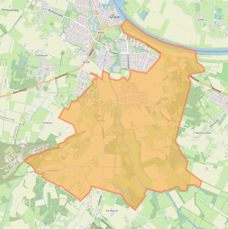 Kaart van postcodegebied 5364.