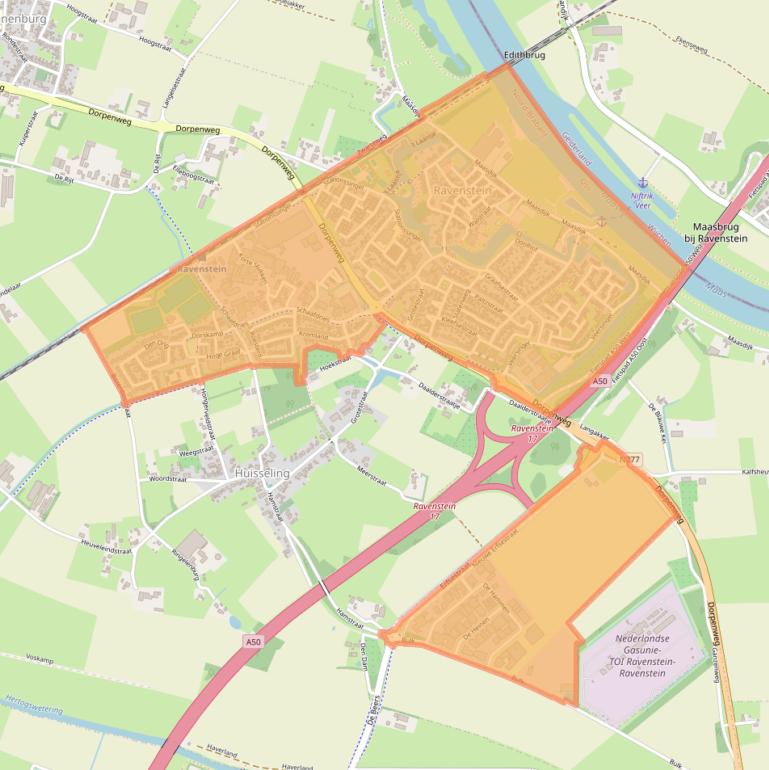 Kaartafbeelding, ingezoomd op postcodegebied 5371.