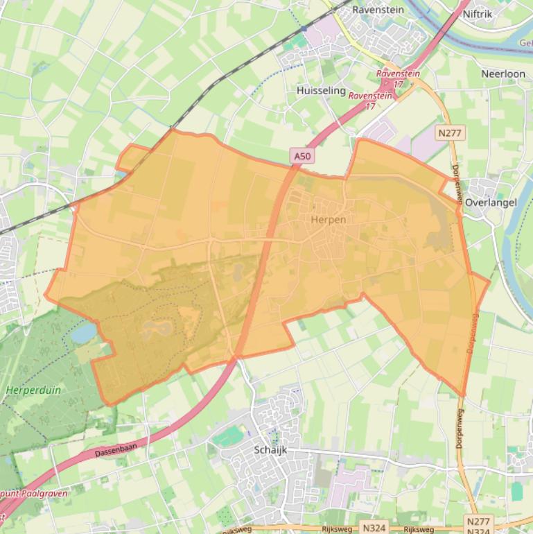 Kaart van postcodegebied 5373.