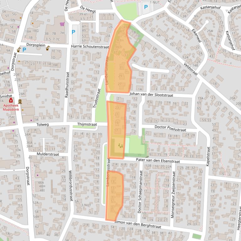 Kaart van postcodegebied 5386BA.