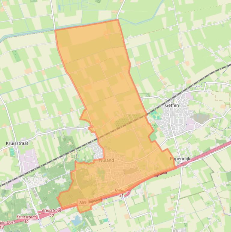 Kaartafbeelding, ingezoomd op postcodegebied 5391.