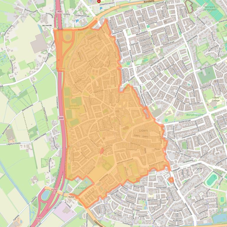 Kaartafbeelding, ingezoomd op postcodegebied 5401.