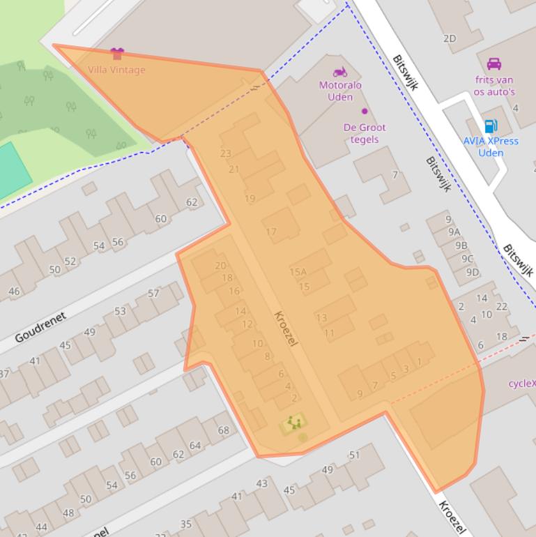 Kaart van postcodegebied 5401LG.