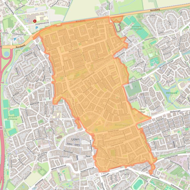 Kaartafbeelding, ingezoomd op postcodegebied 5402.