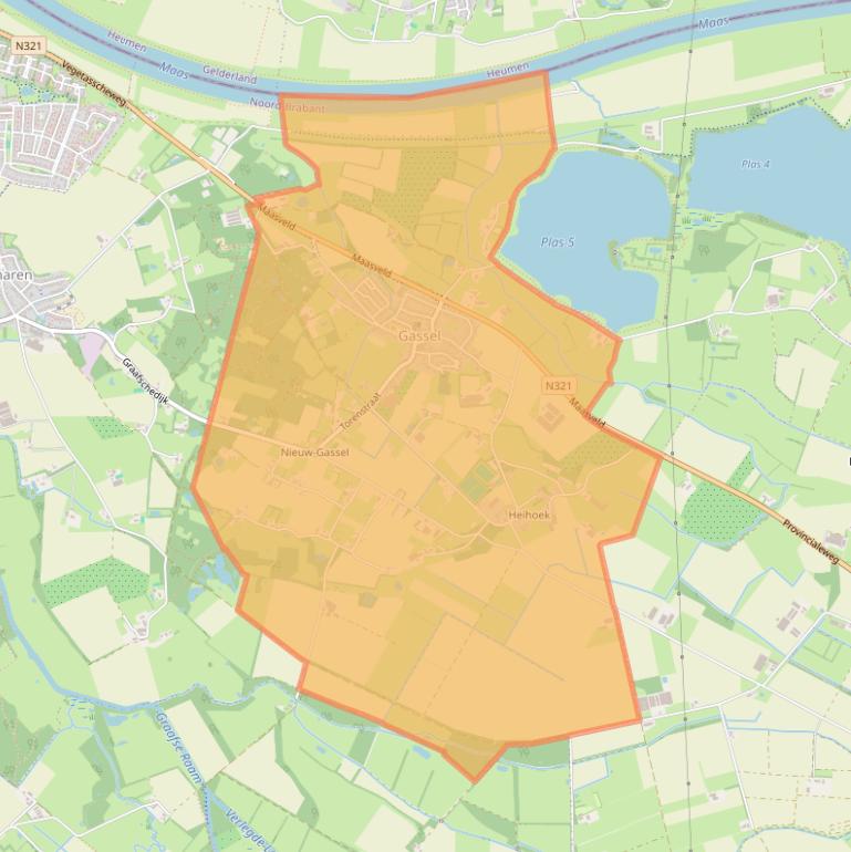 Kaart van postcodegebied 5438.