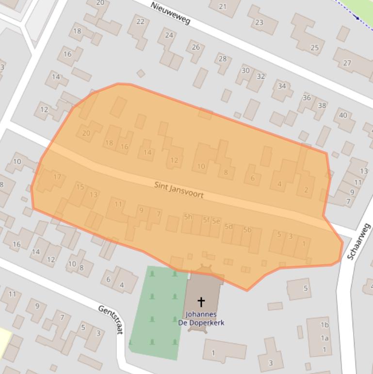 Kaart van postcodegebied 5438AE.