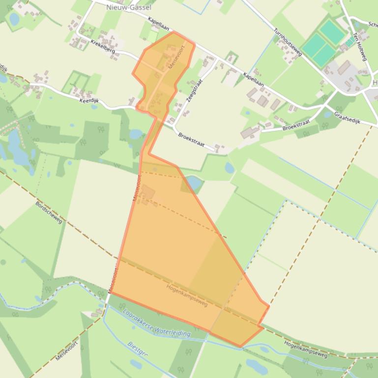 Kaart van postcodegebied 5438NK.