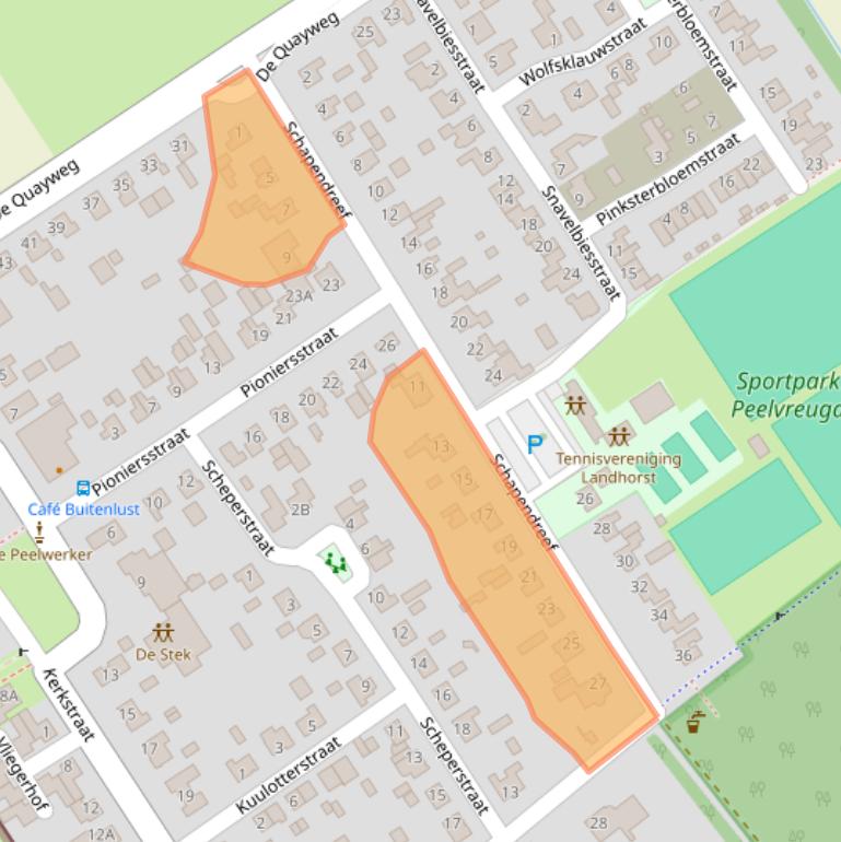 Kaart van postcodegebied 5445AA.