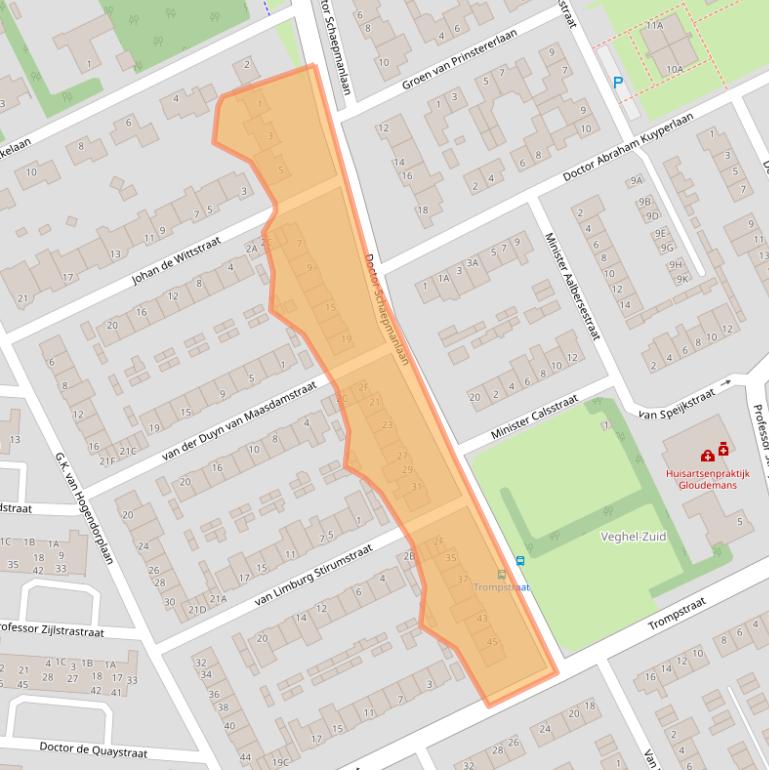 Kaart van postcodegebied 5463CA.