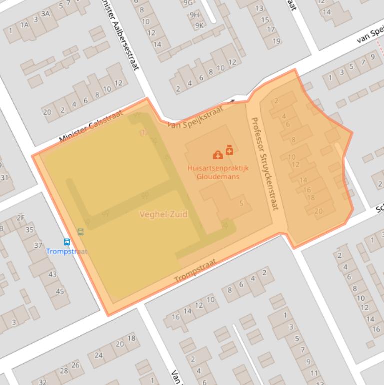 Kaart van postcodegebied 5463CP.