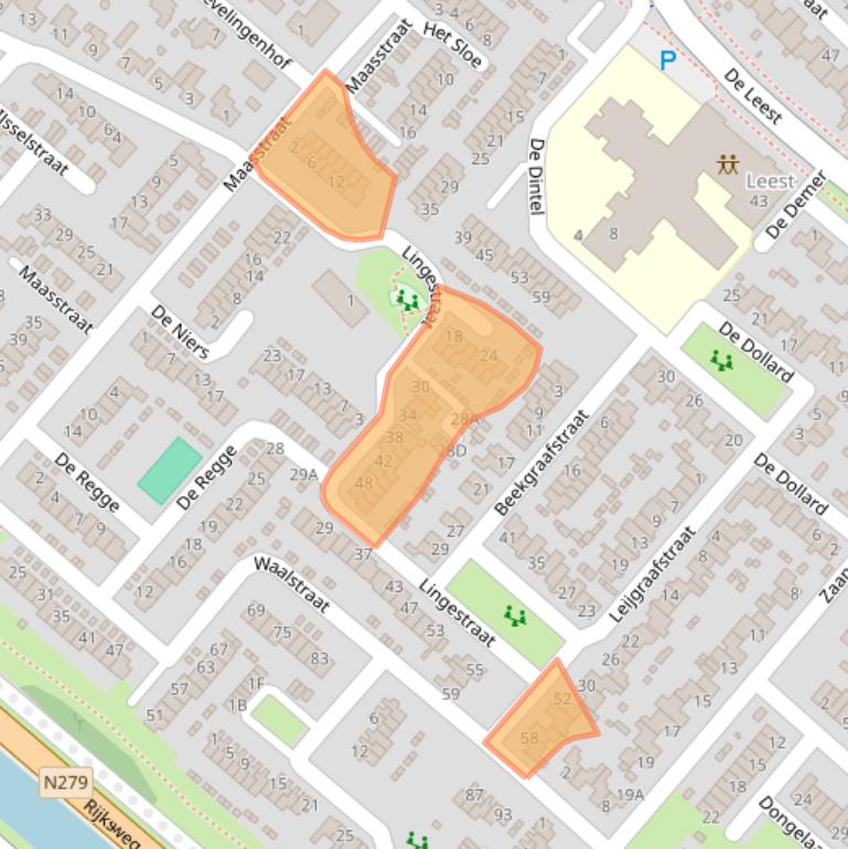 Kaart van postcodegebied 5463NV.