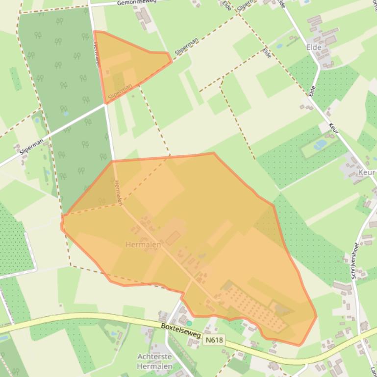 Kaart van postcodegebied 5481XX.