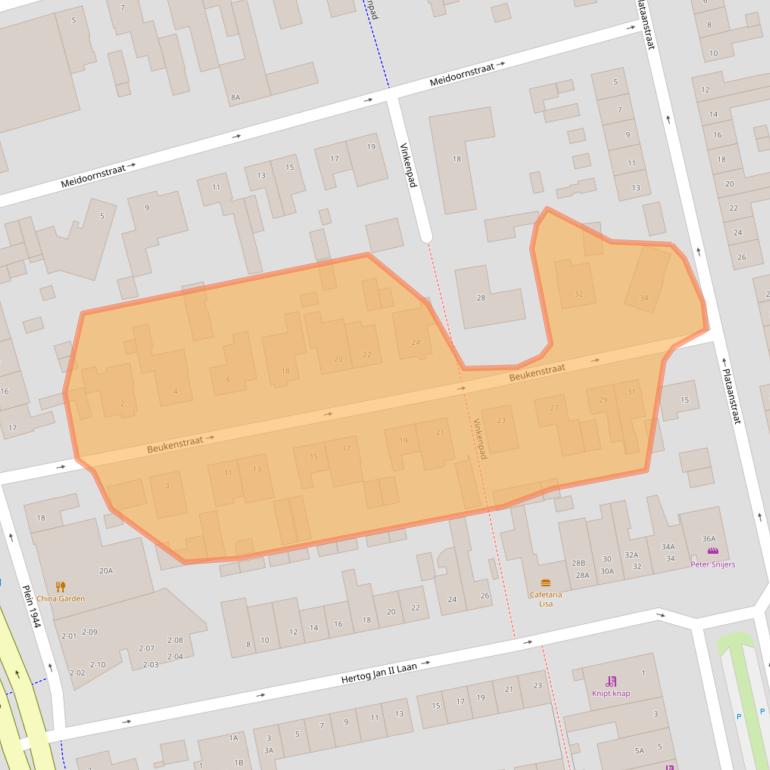 Kaart van postcodegebied 5482BB.
