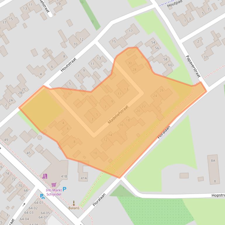 Kaart van postcodegebied 5482MB.