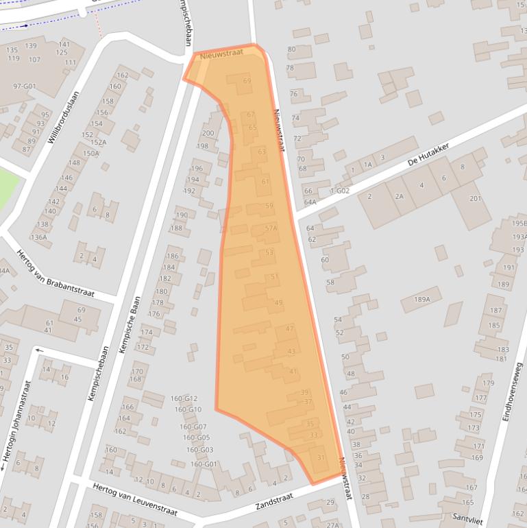 Kaart van postcodegebied 5552BV.