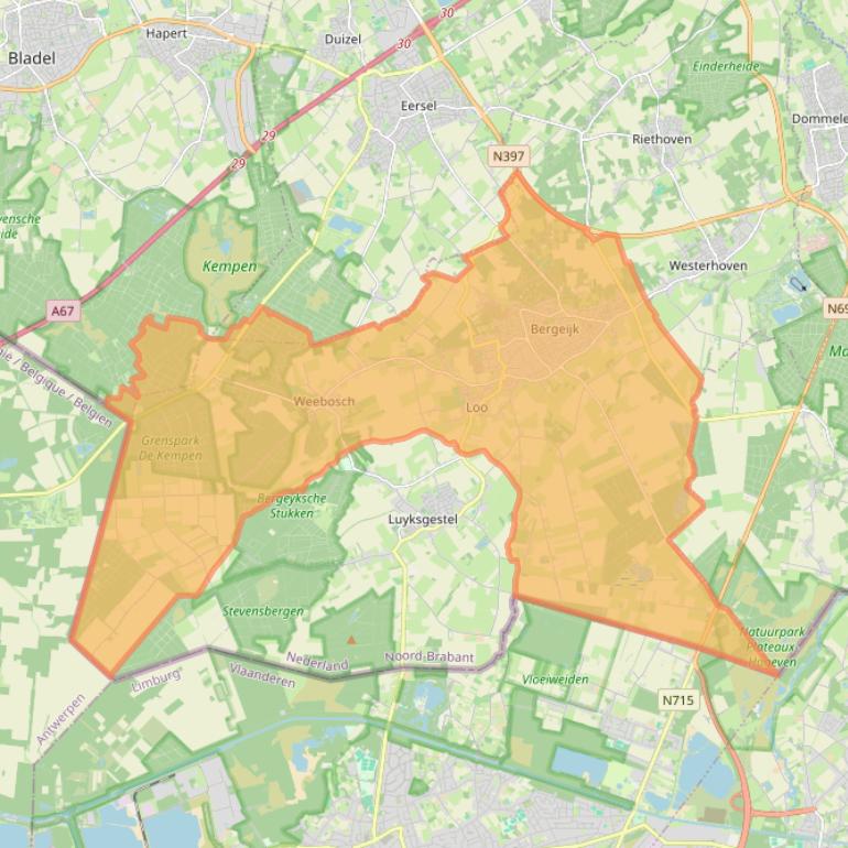 Kaart van postcodegebied 5571.