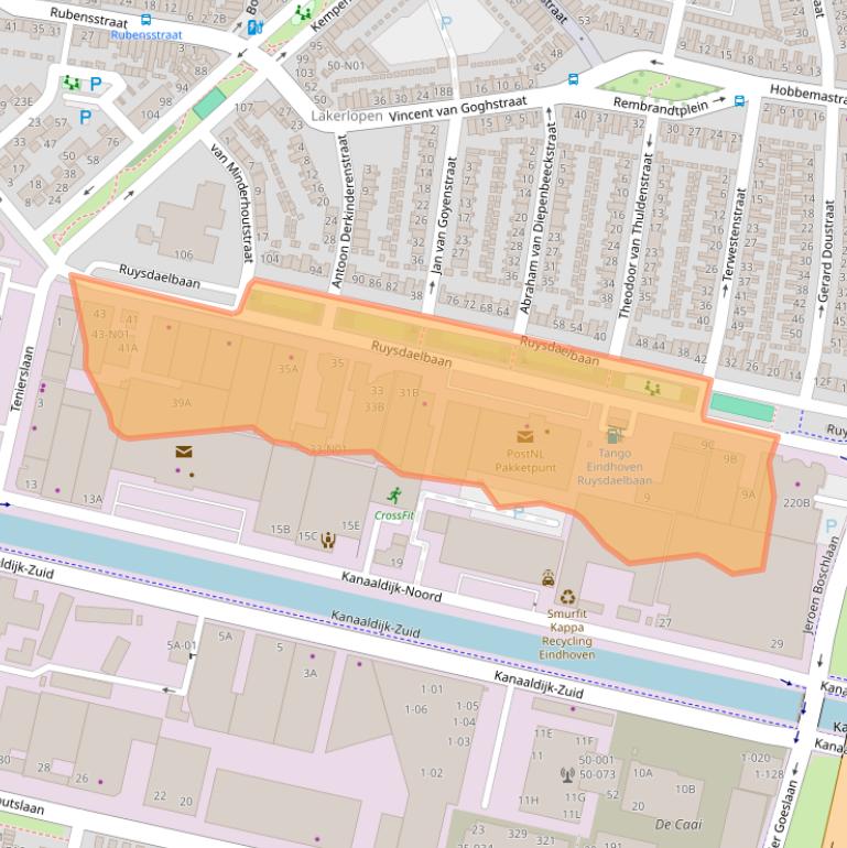 Kaart van postcodegebied 5613DX.
