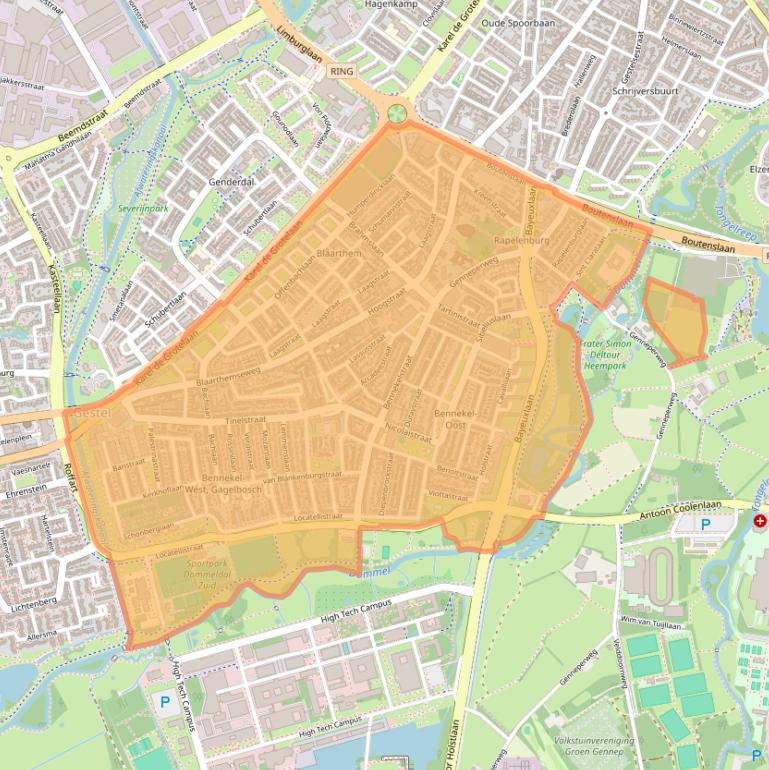 Kaart van postcodegebied 5654.