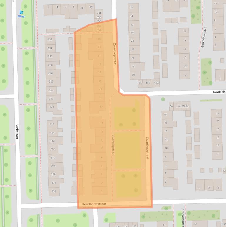 Kaart van postcodegebied 5702RJ.