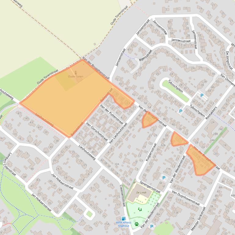 Kaart van postcodegebied 5708CA.