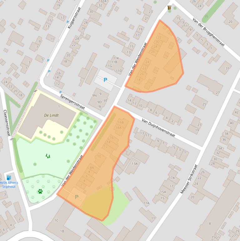 Kaart van postcodegebied 5708EX.