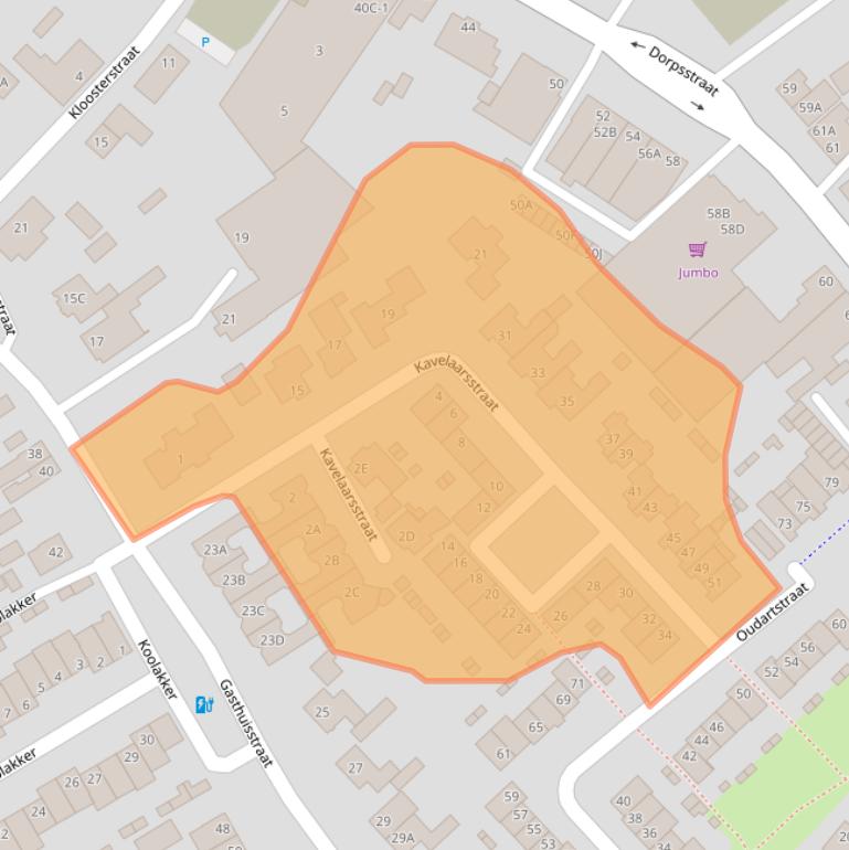 Kaart van postcodegebied 5708JC.