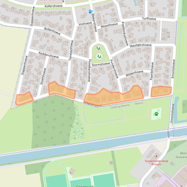 Kaart van postcodegebied 5708VK.