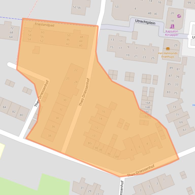 Kaart van postcodegebied 5709BD.