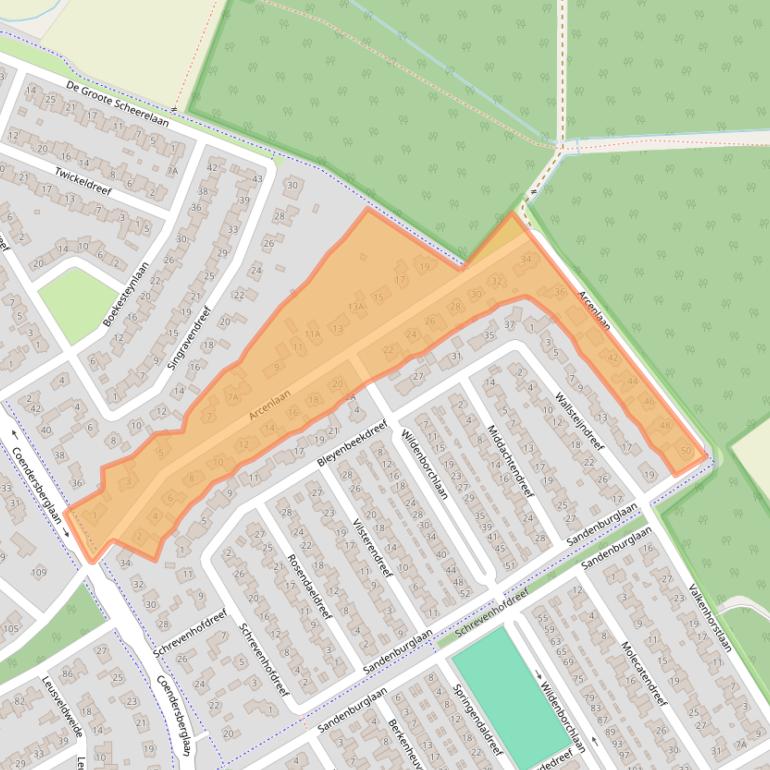 Kaart van postcodegebied 5709RA.