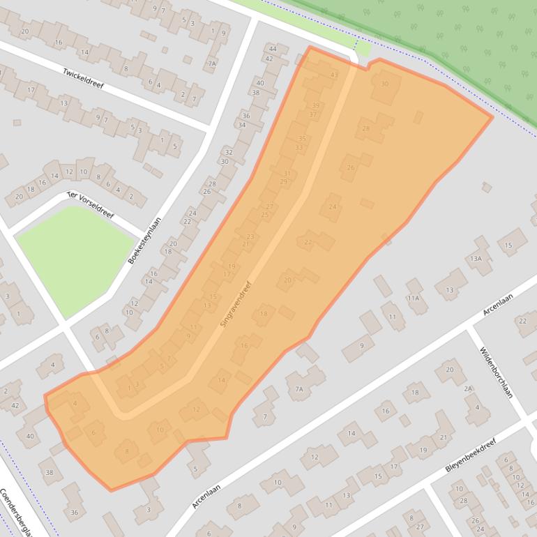 Kaart van postcodegebied 5709RH.